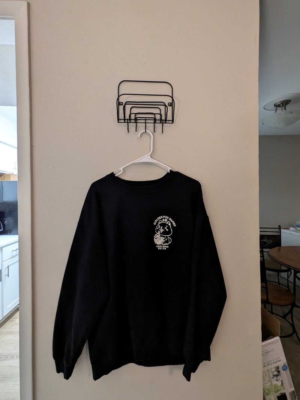 Men's Black Crewneck Sweatshirt with White Chest Graphic